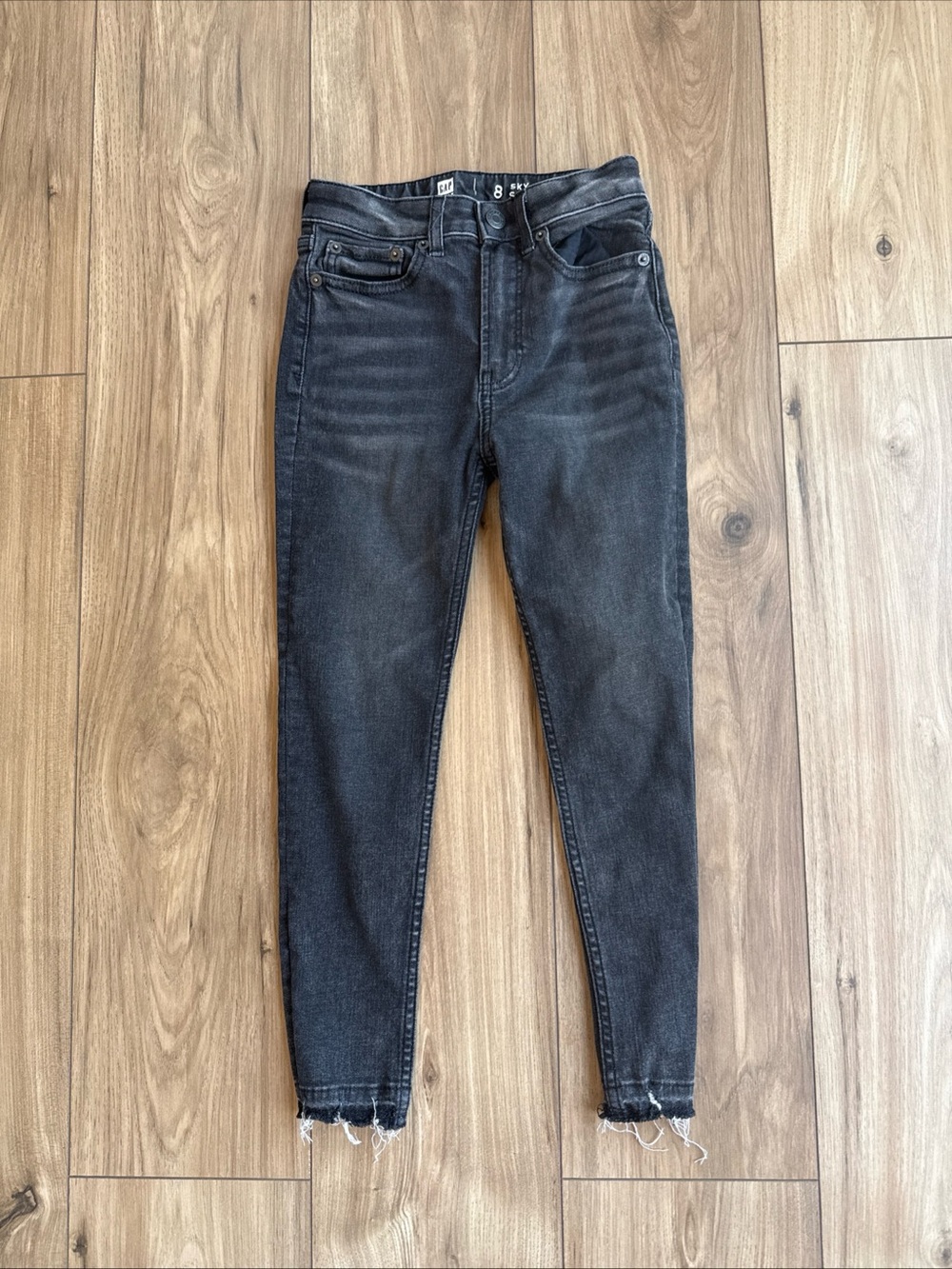 Gap kids girls denim black stretch Jeggings size 8 EUC Raw Hem Adjustable Waist